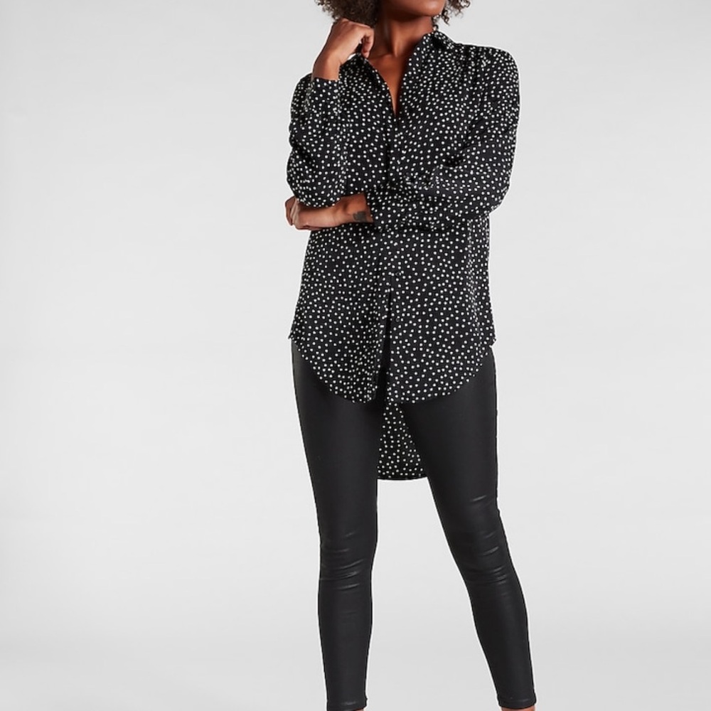 Express Dot Print Pleated Shoulder Shirt In Black Print